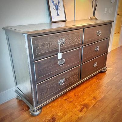 Six-drawer black dresser