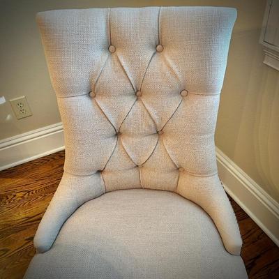 Six dove gray upholstered dining chairs