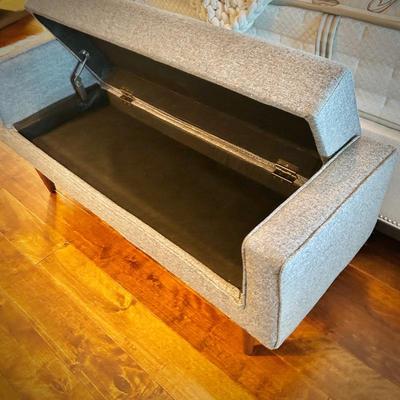 MCM-style modern farmhouse gray storage bench