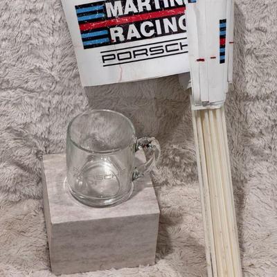 Glass Porsche Audi Mug With Martin Racing Flags
