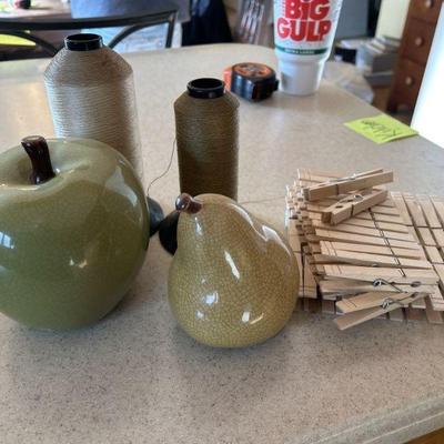 Lot 103 | Vintage Crackled Fruits, Twine & Clothespins
