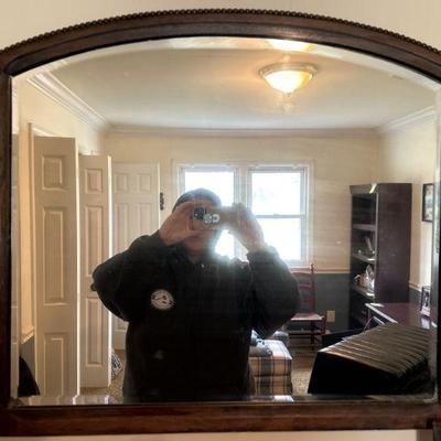 Lot 46 | Antique Beveled Glass Wood Mirror
