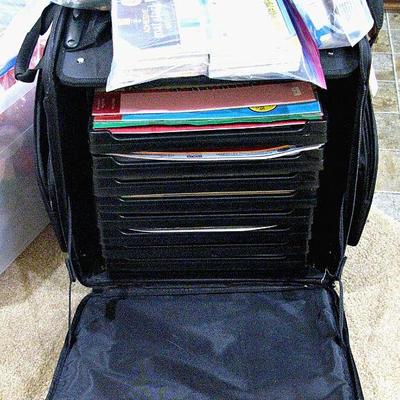 Scrapbooking Rolling Shelf Tote Filled with Paper and Crafting Supplies