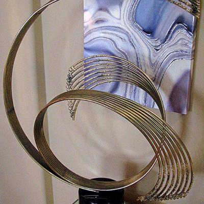 Windswept Sculpture by Curtis Jere On Marble Base / Curtis Jere Mid Century Brass Mirror Top Display Pedestal