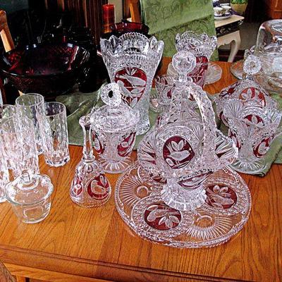 Vintage Hofbauer Byrdes German Lead Crystal Ruby Red Cut to Clear