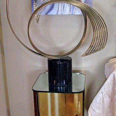 Windswept Sculpture by Curtis Jere On Marble Base / Curtis Jere Mid Century Brass Mirror Top Display Pedestal