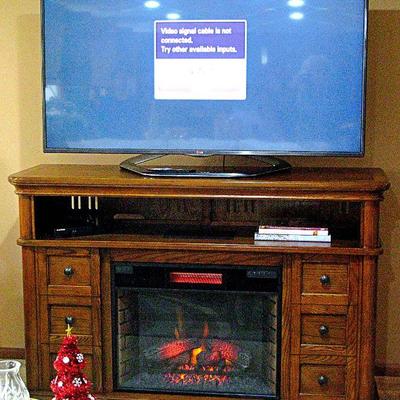 Solid Wood TV Stand with Electric Fireplace Heater / LG 60" Smart TV 