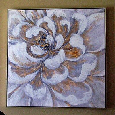 3D Large Gray Gold Flower Canvas Wall Art Hand Painted Flower