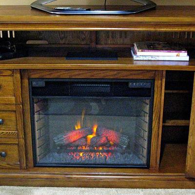 Solid Wood TV Stand with Electric Fireplace Heater w/ Remote