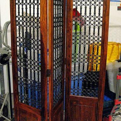 Gorgeous Vintage 3 Panel Room Divider Wrought Iron Solid Wood