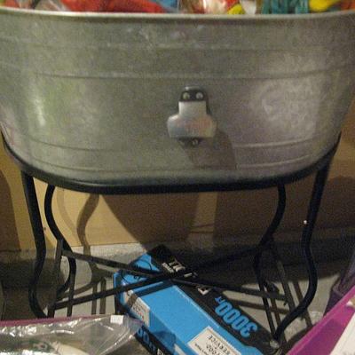 Galvanized Beverage Tub and Bottle Opener w/Stand 