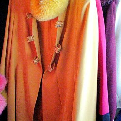 Designer Duster Jacket with Fox Trim and Matching Fox Hat