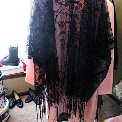 Black Lace Shawl with Fringe