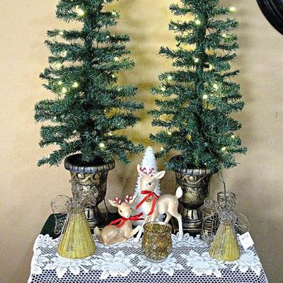 Holiday Lighted Trees in Urns