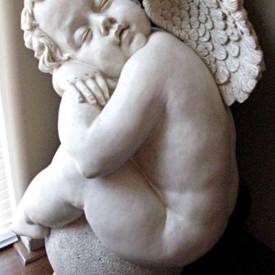 Large Baby Angel Sitting on Ball Statue