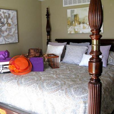 Carved Tall Post King Bed / Mattress Matching Dresser 