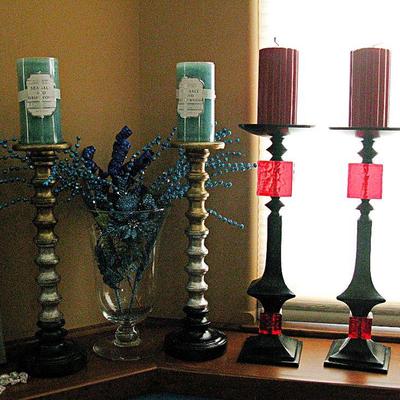 Tall Candleholders / Tall Vintage Red Block Candle Holders