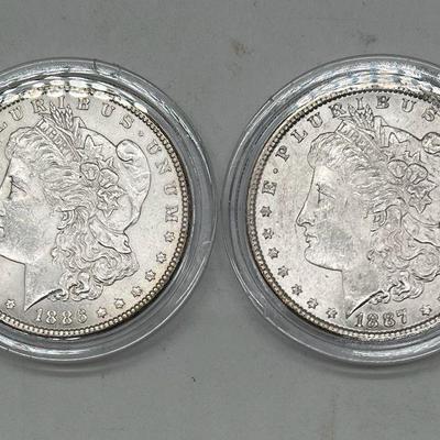 (2) Antique Silver Morgan Dollars 1886 & 1887
