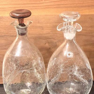 (2) Clear Crackle Glass Decanters Feat. Blenko W Sticker
