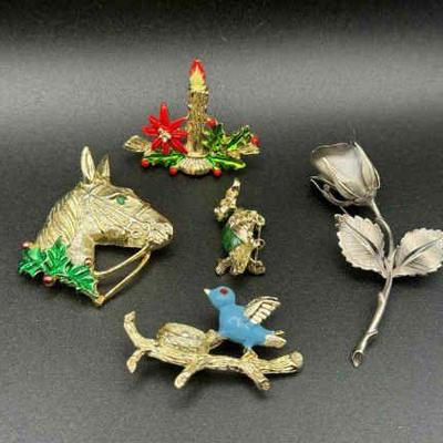 (5) Signed Costume Jewelry Pins
