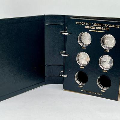 (6) Proof United States American Eagle Silver Dollars in Album

