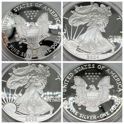 (2) Proof Silver Eagle Coins 2003W & 2004W - One Ounce Fine Silver
