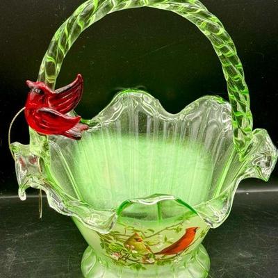 Cardinal Serenade Basket Figurine James Hautman’s reflections of the garden handblown art glass
