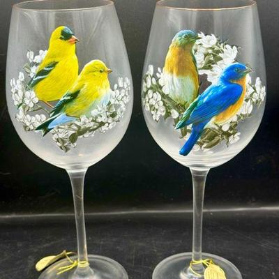 (2) Bradford Exchange “Joy” birds, And Blossoms Wine Glass Collection

