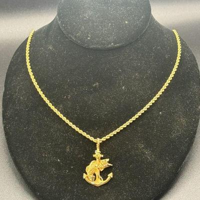 14KT Gold Stamped Fish & Anchor Necklace
