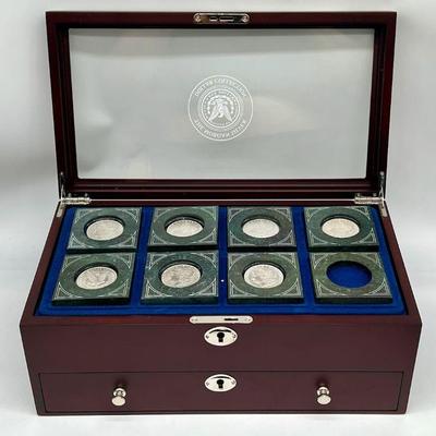 (7) 19th Century Morgan Silver Dollars in Display Case with Keys
