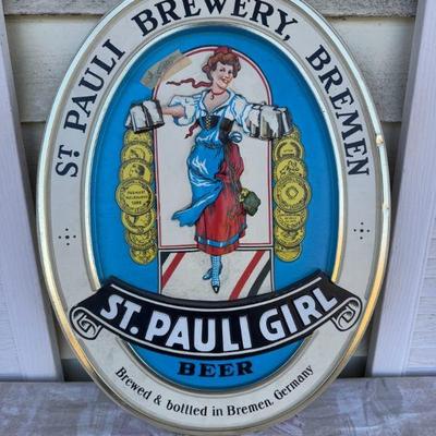 Plastic Saint Pauli Girl Beer Sign
