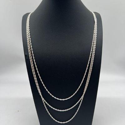 (3) Matching Sterling Silver Layering Necklaces of Varying Lengths
