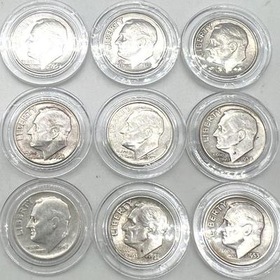 (9) Silver Roosevelt Dimes 1947-1961
