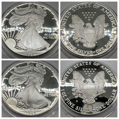 (2) Proof Silver Eagle Coins 1989S & 1992S - One Ounce Fine Silver
