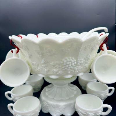 Westmoreland Milk Glass Punch Bowl Set
