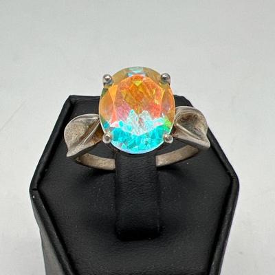 Sterling Silver Badavici Ring with Sparkling Rainbow Accent
