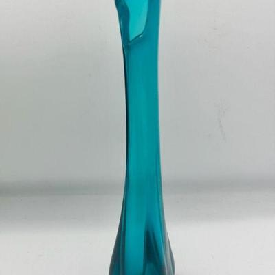 11” Teal Swung Glass Vase Viking Style
