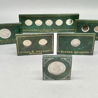 (6) Marble Displays feat. Rare Coins incl. Morgan & Barber
