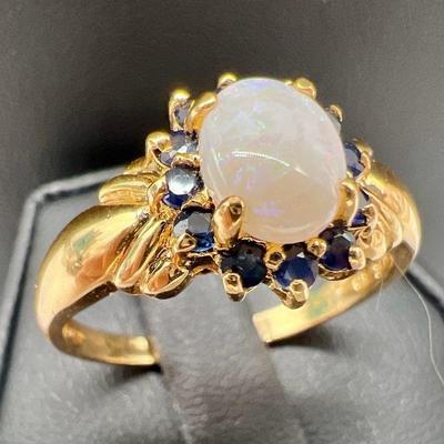Gold Vermeil Ring with Sparkling Blue Accents

