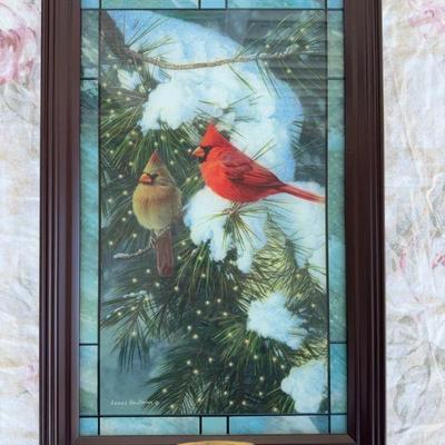 James Hautmans “Winter Pair” Illuminated Faux Stained Glass Panorama

