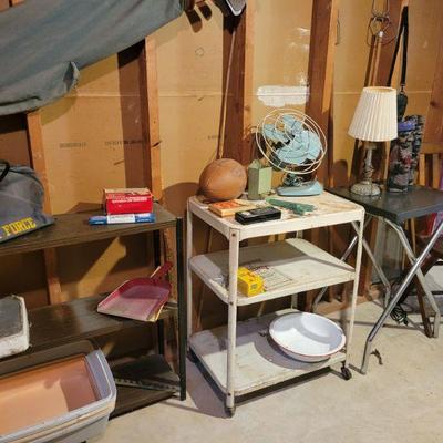 Metal Cart and Vintage Fan