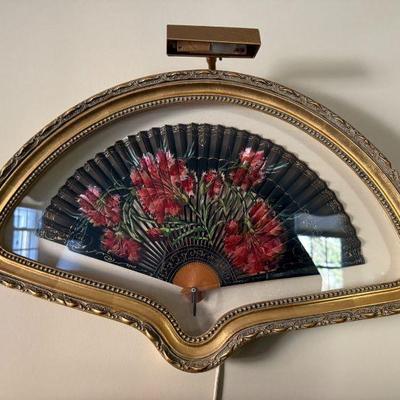 Framed, hand painted fan