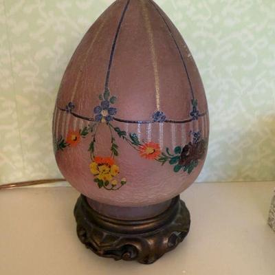 Pair of Handel egg form lamps, hand painted, signed 