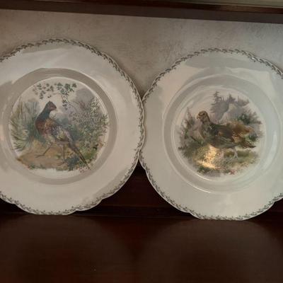 Antique French Limoges hand painted pheasant plates, 4 in total