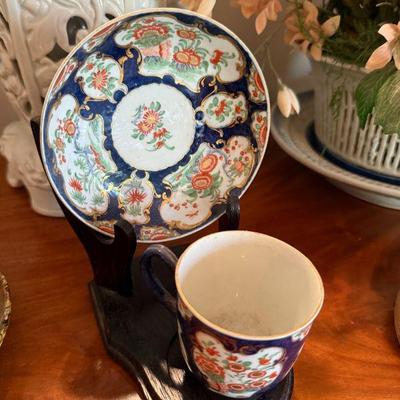 Antique, late 18th century Worcester porcelain cup & saucer, Dr Wall period