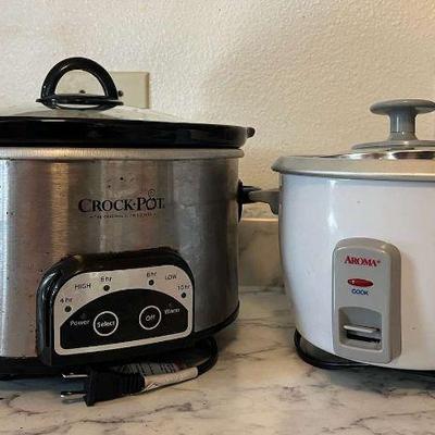 BEE080- Aroma 6 Cup Rice Cooker & Crock Pot Slow Cooker 