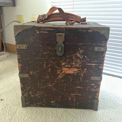 BEE148- Vintage Wooden Crate With Camera & Lighting Equipment 