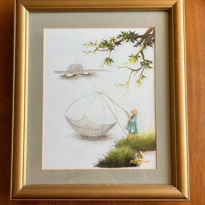 BEE015- Vintage Framed Embroidered Artwork Made In Vietnam 