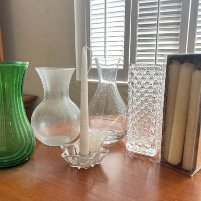 BEE033- Assorted Glass Vases & Bees Wax Candles