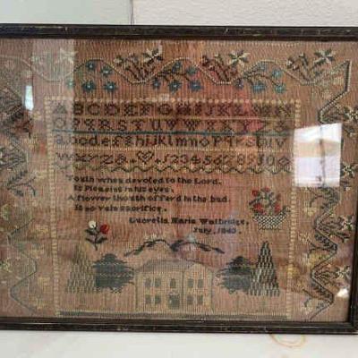 BEE107- Antique Needlework Sampler July 1843